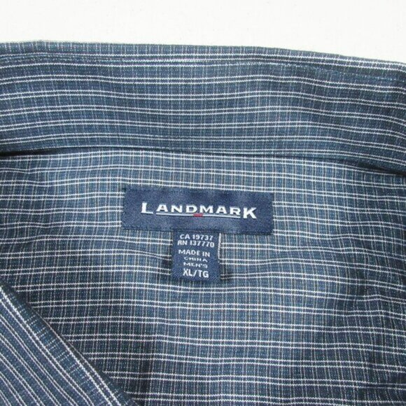LANDMARK mens navy an gray Rolls Royce plaid button down shirt XL NWT - Picture 3 of 4